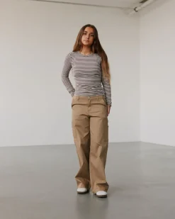 PETRICIASY T-SHIRT LONG SLEEVE - Brown Striped