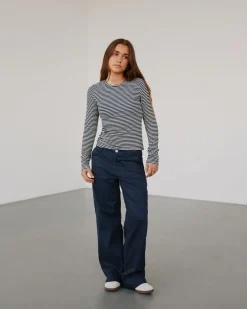 PETRICIASY T-SHIRT LONG SLEEVE - Navy Striped